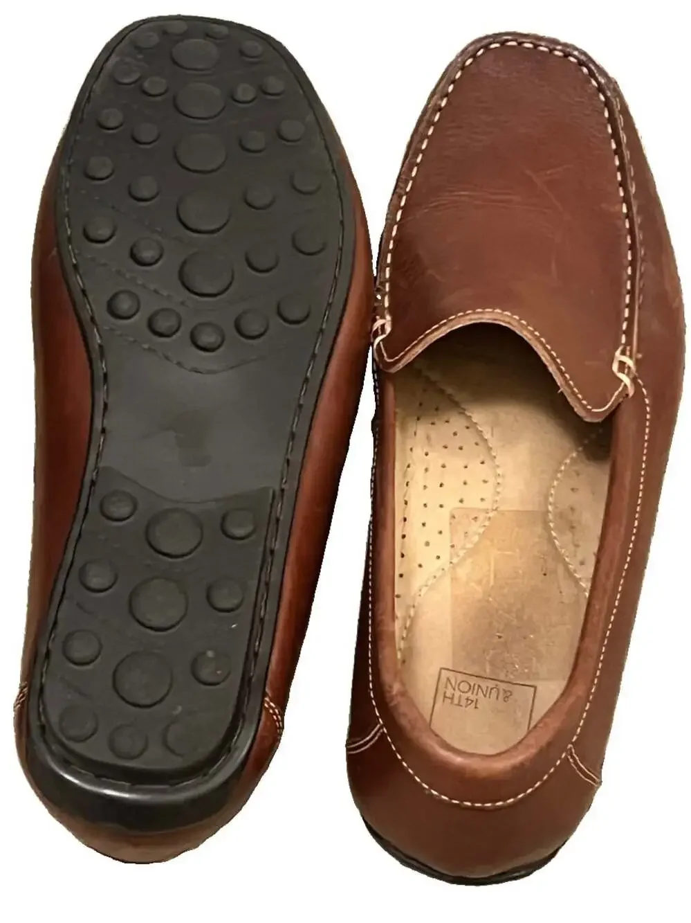 14th & Union Men’s Brown Leather Driving Loafers Slip On Moc Toe Shoes Size 9M